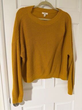 bp Mustard Waffle-Knit Crewneck Sweater